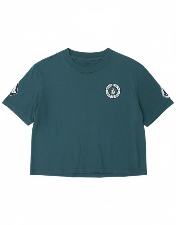 Volcom Womens Loose Fit Crop Graphic T-Shirt Top Taille 4/6 Petit Bleu