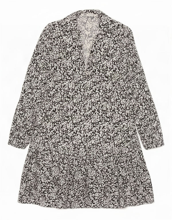 Zara Robe à manches longues pour femme UK 44 Viscose à pois noir moyen