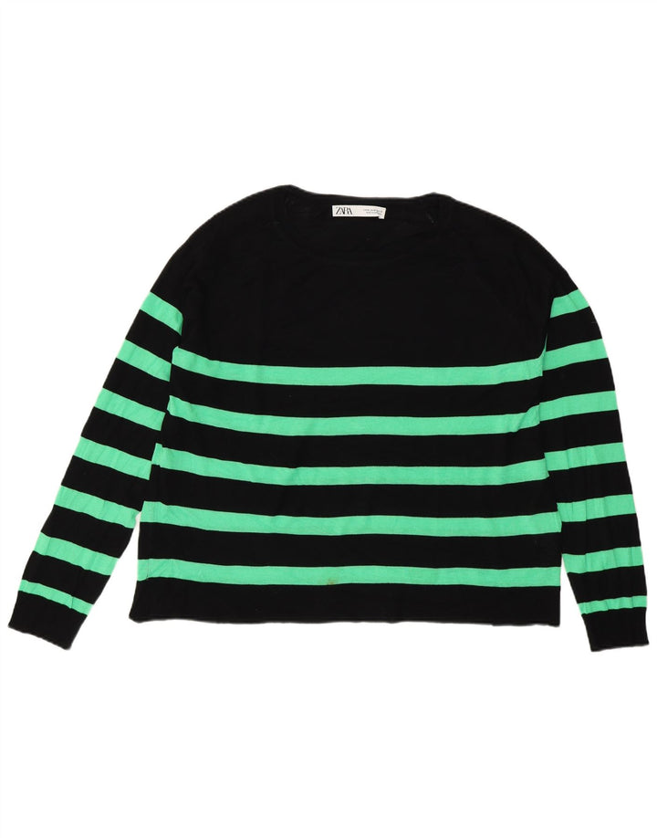 Zara Pull à col bateau à motif abstrait pour femme UK 14 Noir moyen