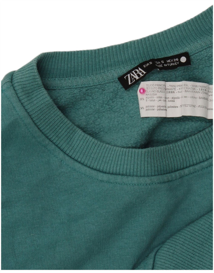 Zara Sweat-shirt surdimensionné graphique pour femme UK 10 Petit coton bleu