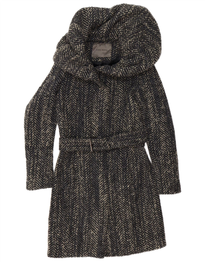 Zara Femme Pardessus UK 6 XS Gris Herringbone Polyester