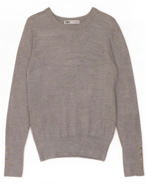 Zara Femme Pull Col Bateau UK 14 Grand Gris Moucheté