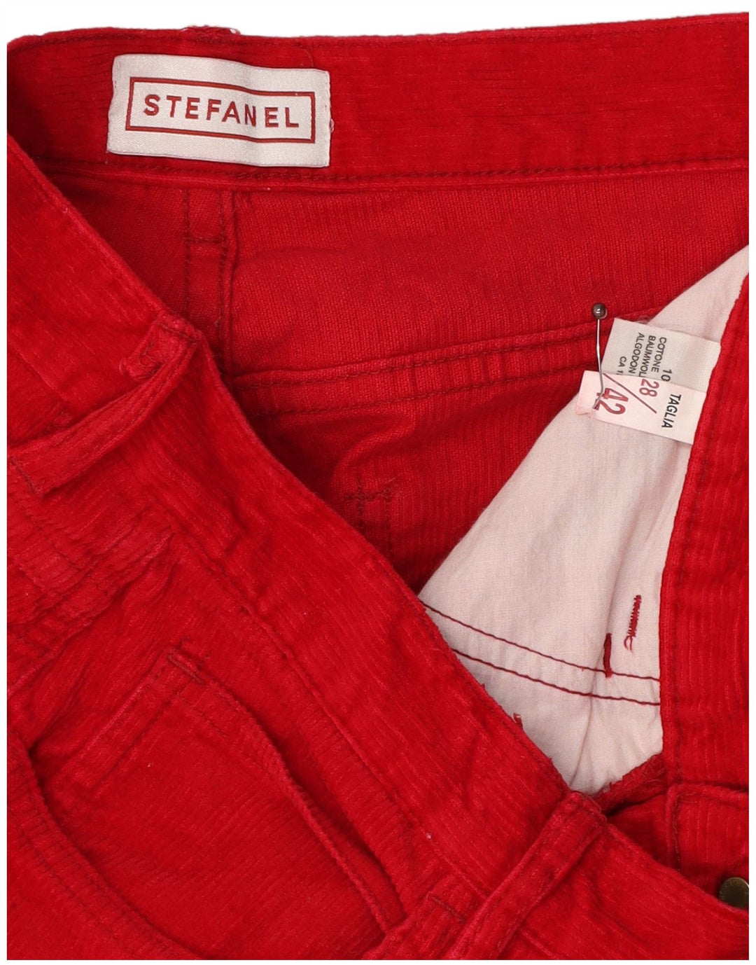 Stefanel Pantalon slim en velours côtelé pour femme W28 L30 Rouge Coton