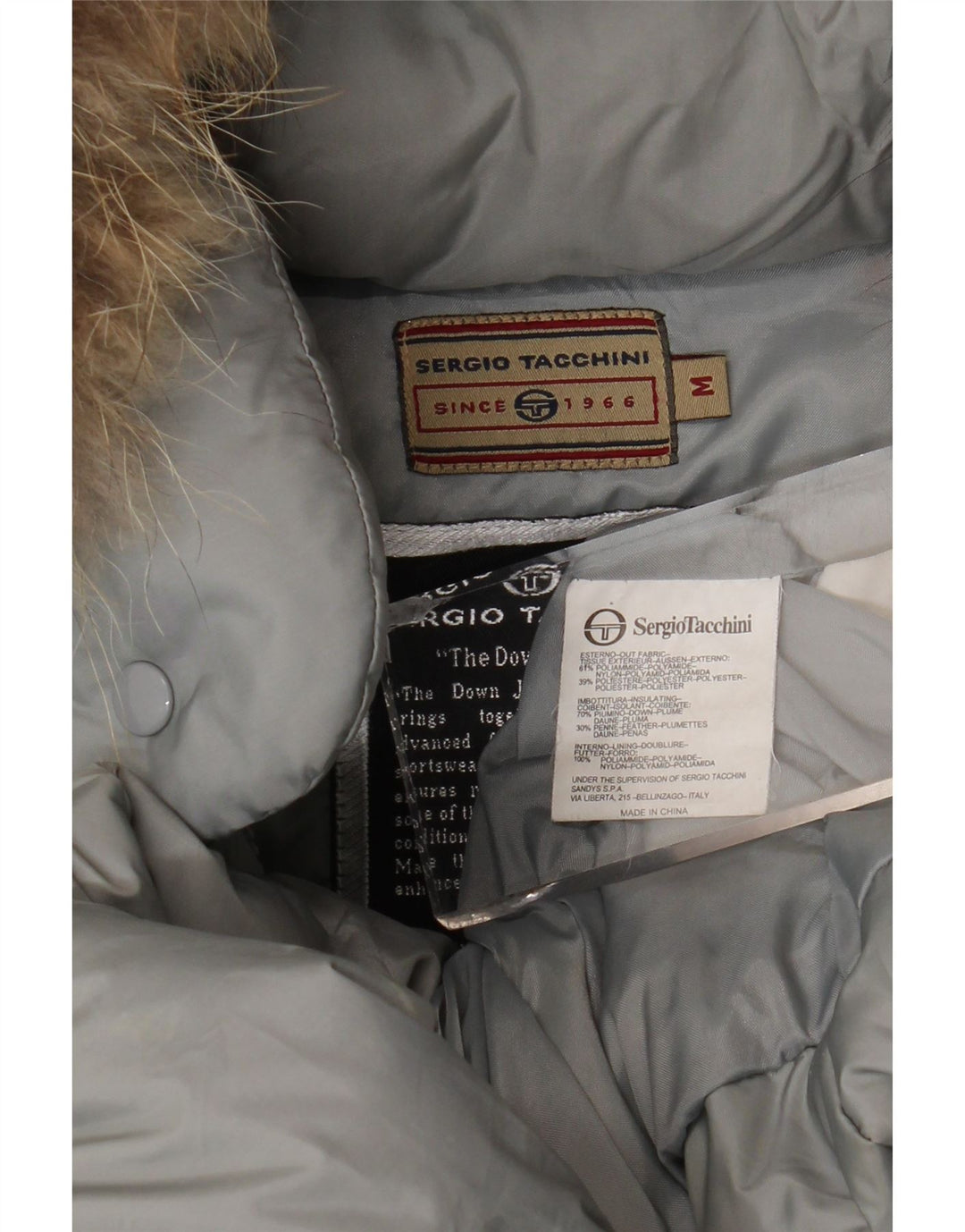 Sergio Tacchini Manteau rembourré à capuche pour femme UK 14 Gris moyen Polyamide