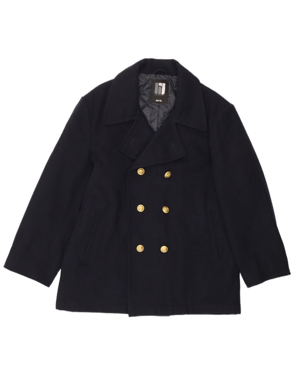 vintage Mens Pea Coat UK 42 XL Laine Bleu Marine