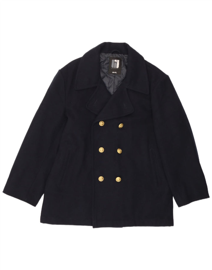 vintage Mens Pea Coat UK 42 XL Laine Bleu Marine