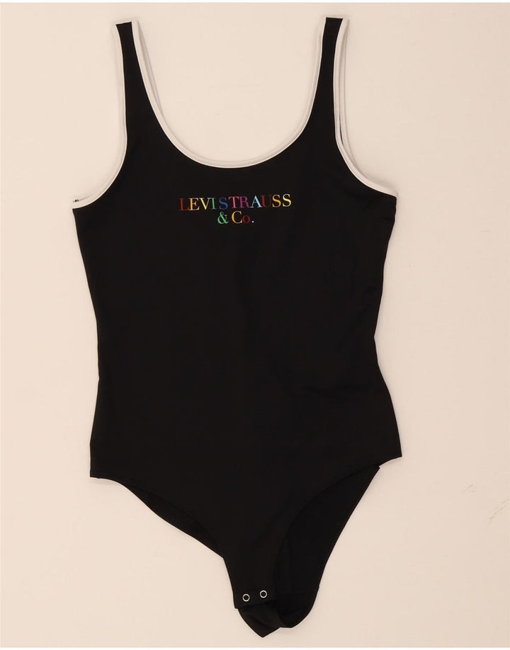 LEVI'S Womens Graphic Sleeveless Bodysuit UK 8 Small Black Vintage Levi's and Second-Hand Levi's from Messina Hembry 