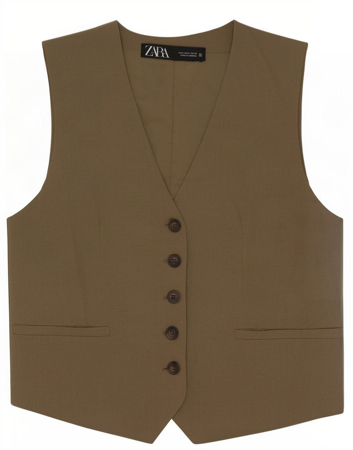 Zara Femme Gilet UK 10 Petit Kaki Polyester
