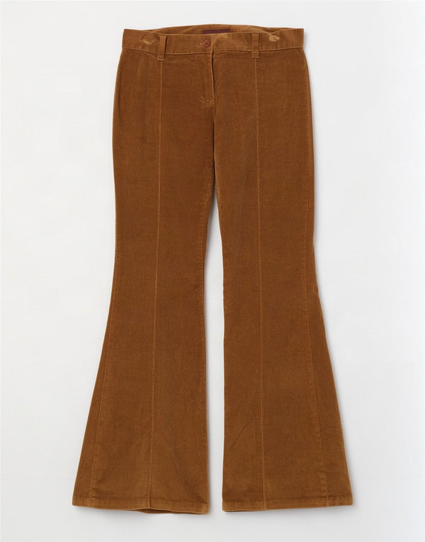 Pantalon vintage femme Flare en velours côtelé UK 10 Petit W28 L30 Coton Marron