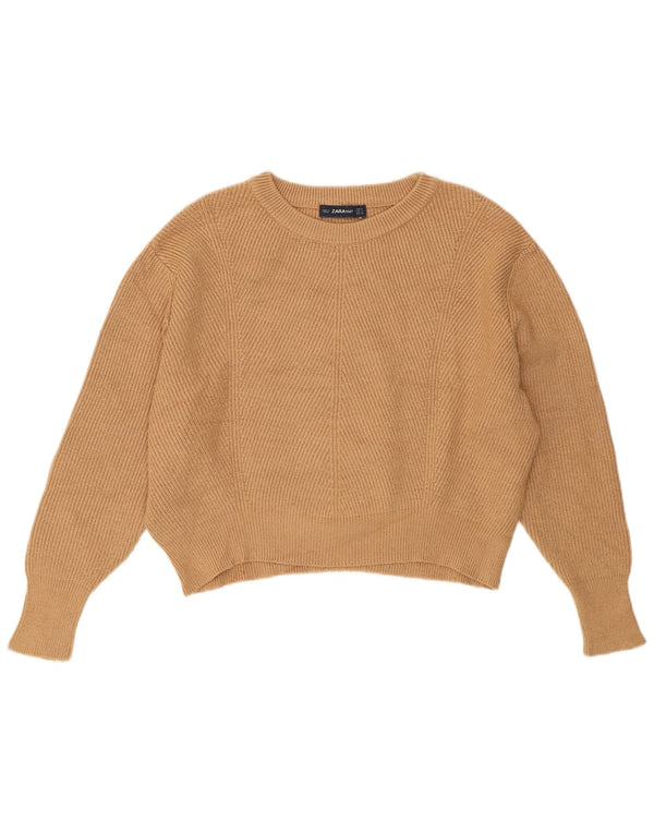 Zara Pull court surdimensionné à col rond pour femme UK 10 Petit Beige