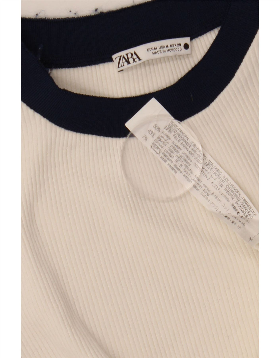 Zara Womens T-Shirt Top UK 12 Medium Blanc Colorblock Polyester
