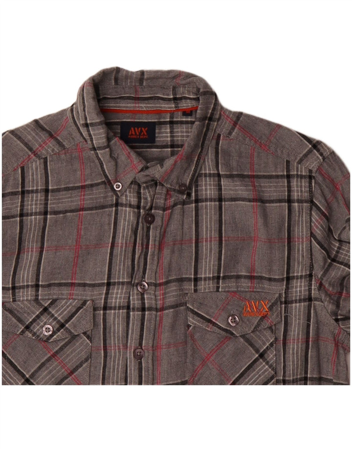 Avirex Chemise en flanelle pour homme en coton à carreaux gris moyen