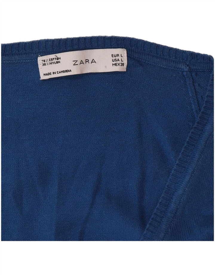 Zara Cardigan Femme Pull UK 14 Large Bleu