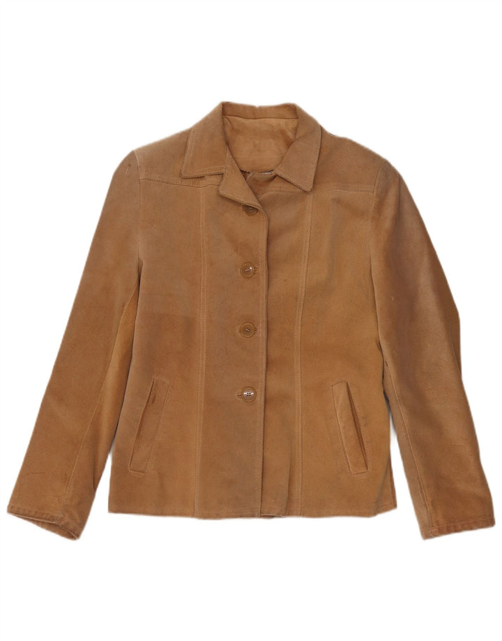 Barone Veste en daim pour femme UK 10 Petit cuir beige