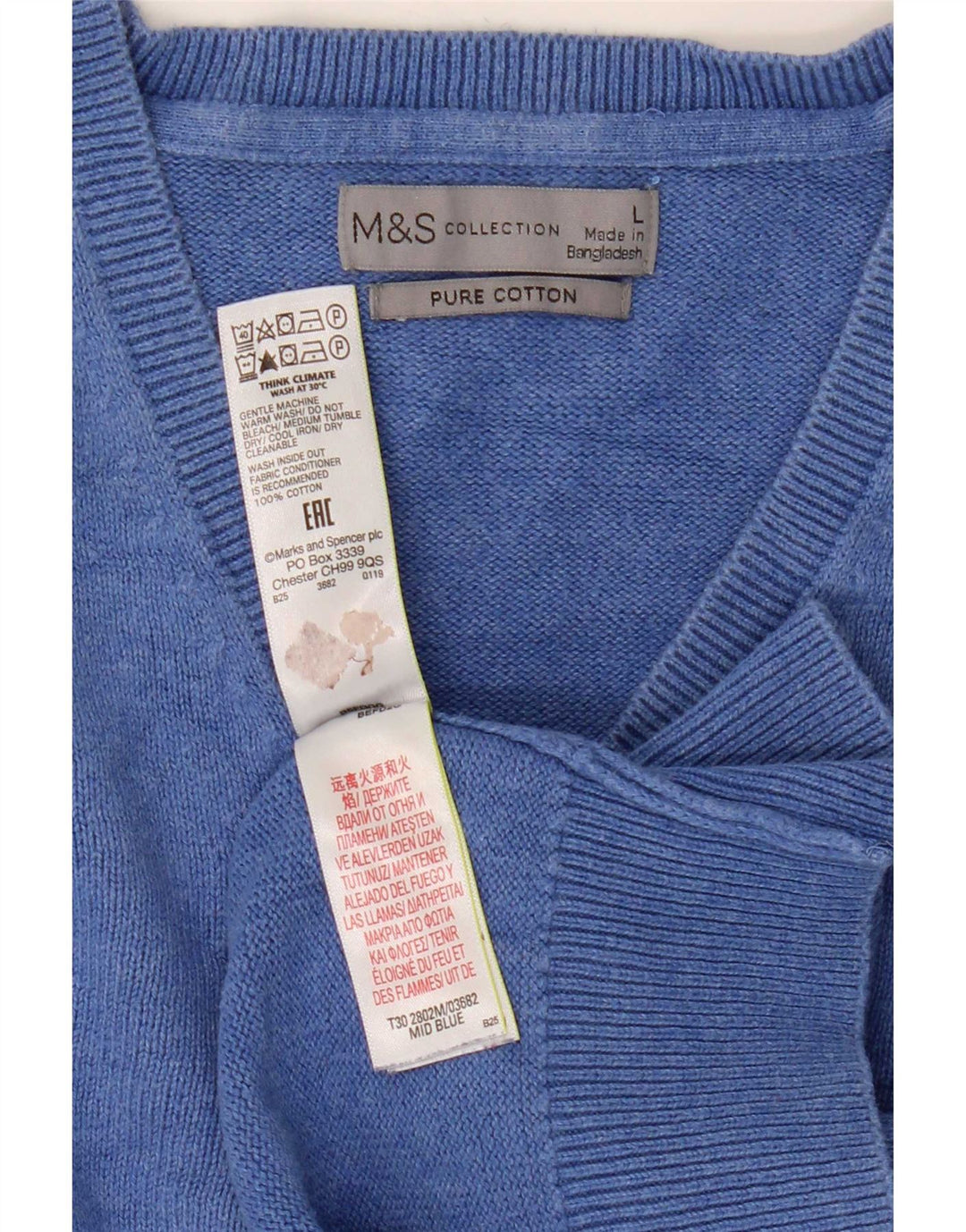 Marks & Spencer Pull col V pour homme en coton bleu Taille L