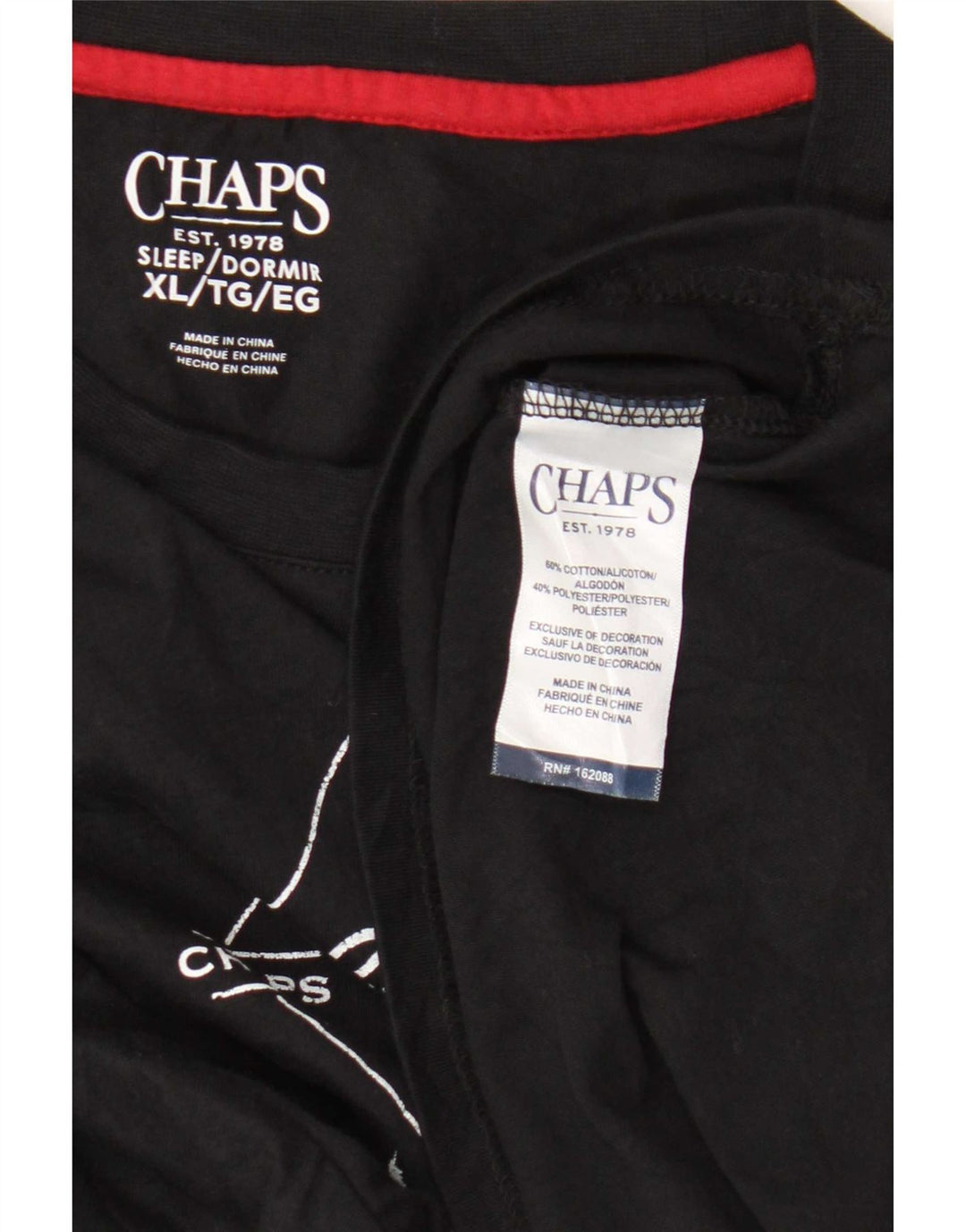 Chaps Haut Graphique Homme Manches Longues XL Noir Coton