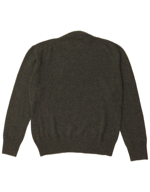 vintage Mens Crew Neck Jumper Pull Moyen Kaki Laine