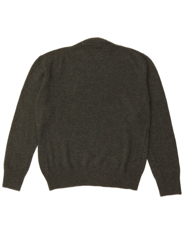 vintage Mens Crew Neck Jumper Pull Moyen Kaki Laine