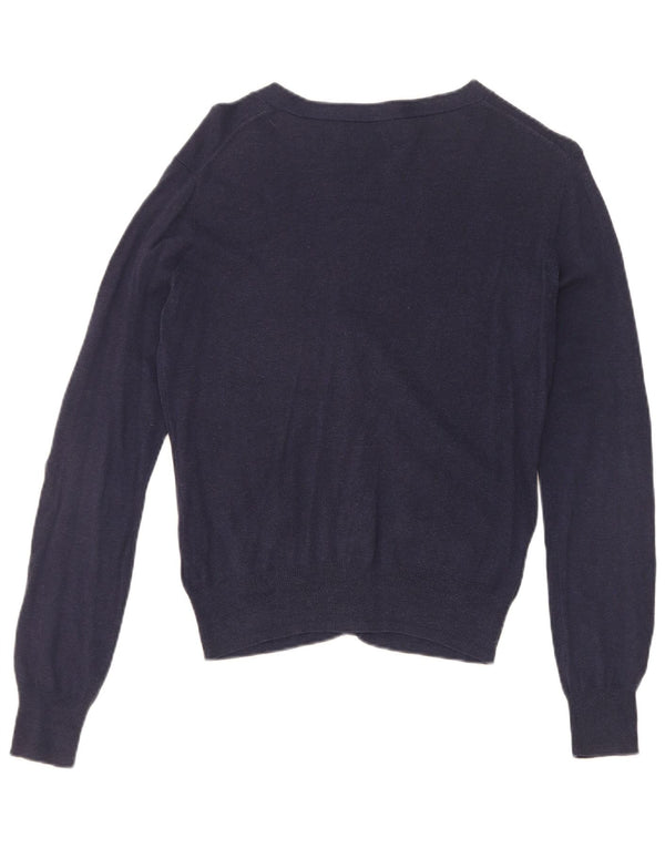 Zara Femme Cardigan Pull UK 12 Moyen Bleu Marine Coton