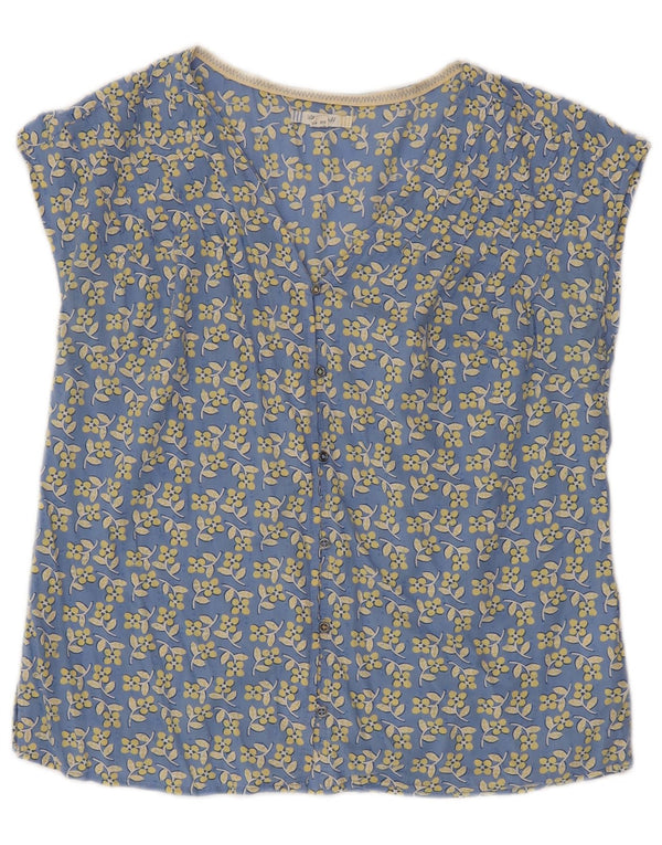 White Stuff Chemisier à manches courtes pour femme UK 42 Bleu moyen floral