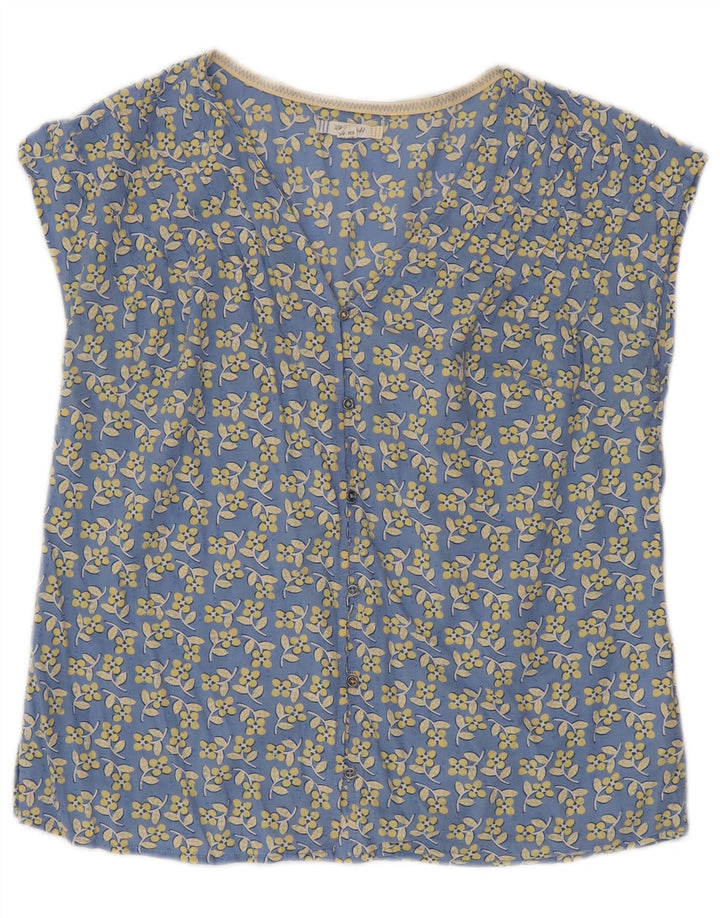 White Stuff Chemisier à manches courtes pour femme UK 42 Bleu moyen floral