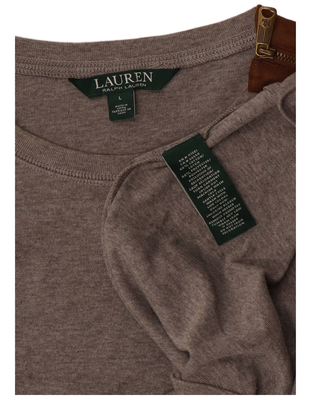 RALPH LAUREN Haut Femme Manches Longues UK 14 Grand Coton Gris