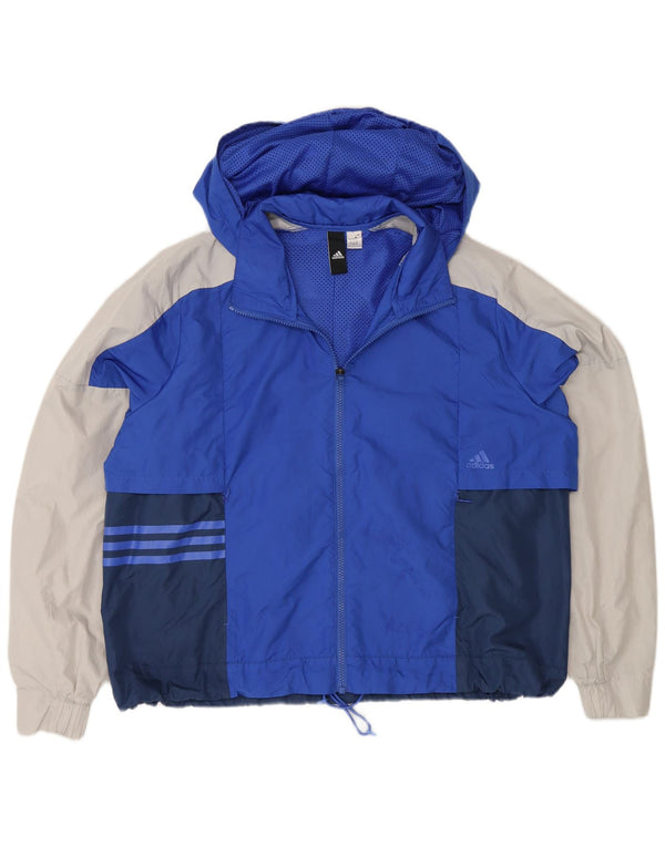 Adidas Veste de pluie surdimensionnée à capuche pour femme UK 18 XL Bleu Colorblock