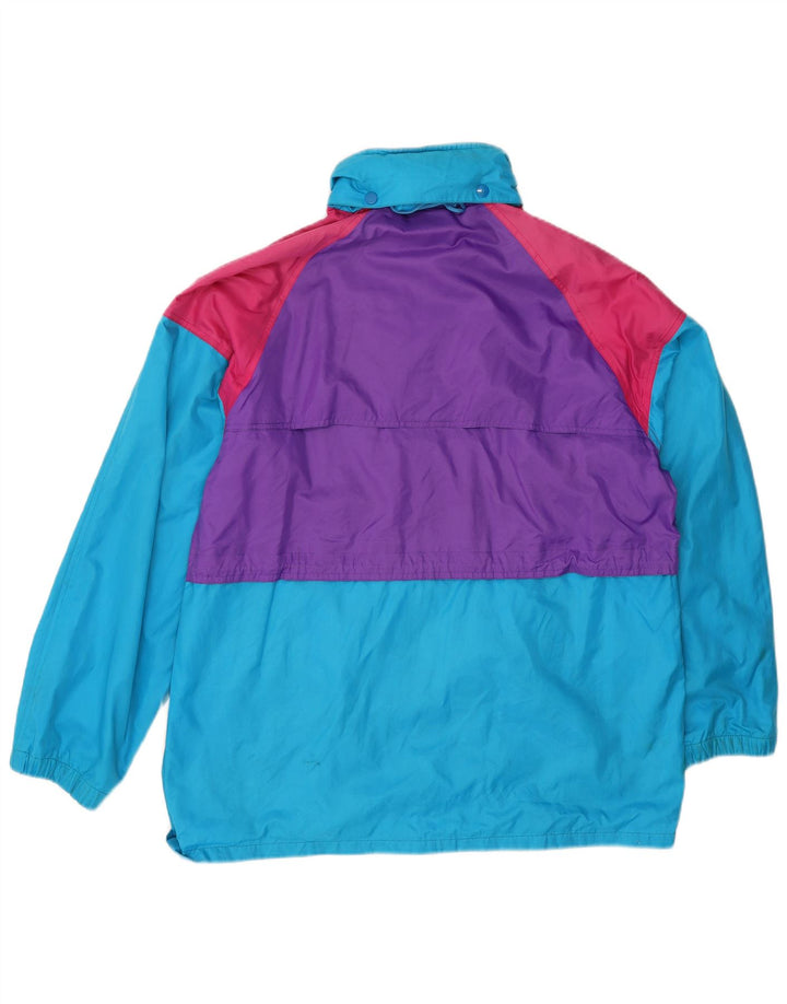 Veste de pluie surdimensionnée à capuche femme vintage UK 14 Colorblock bleu moyen