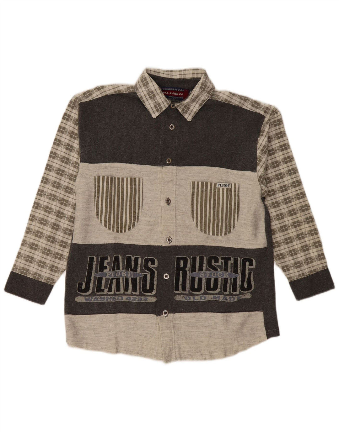 Chemise en flanelle graphique Vintage pour hommes, coton à carreaux gris moyen