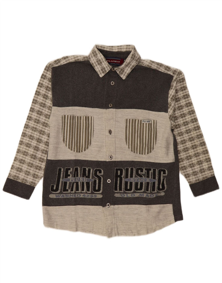 Chemise en flanelle graphique Vintage pour hommes, coton à carreaux gris moyen