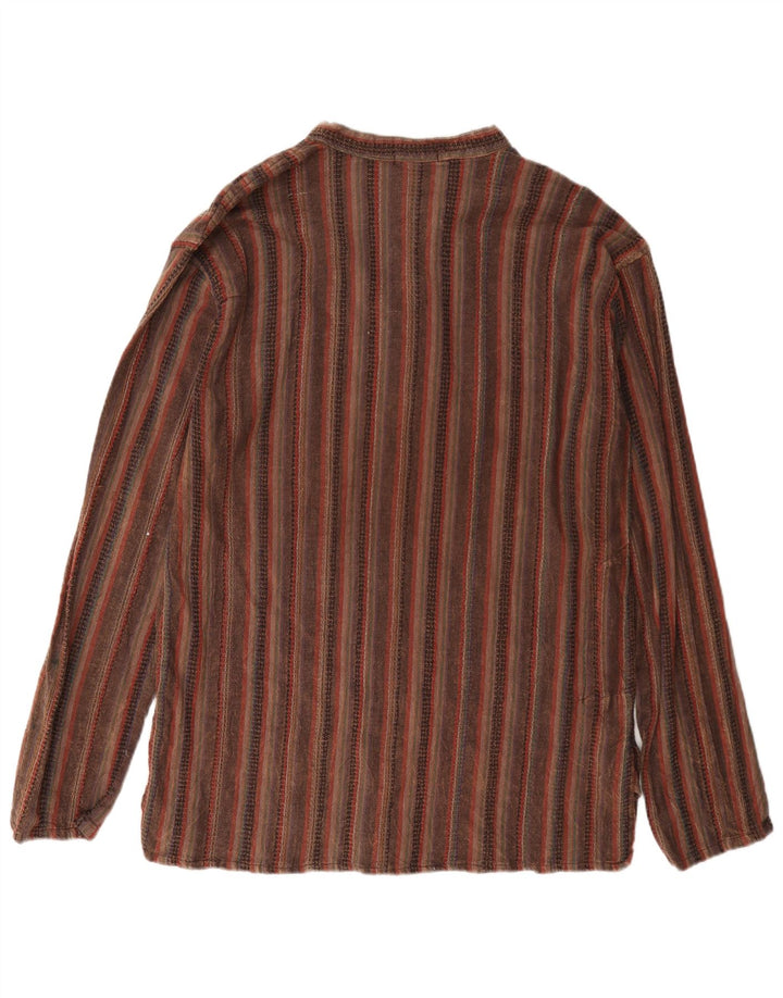 Kathmandu Chemise pull pour homme en coton rayé marron