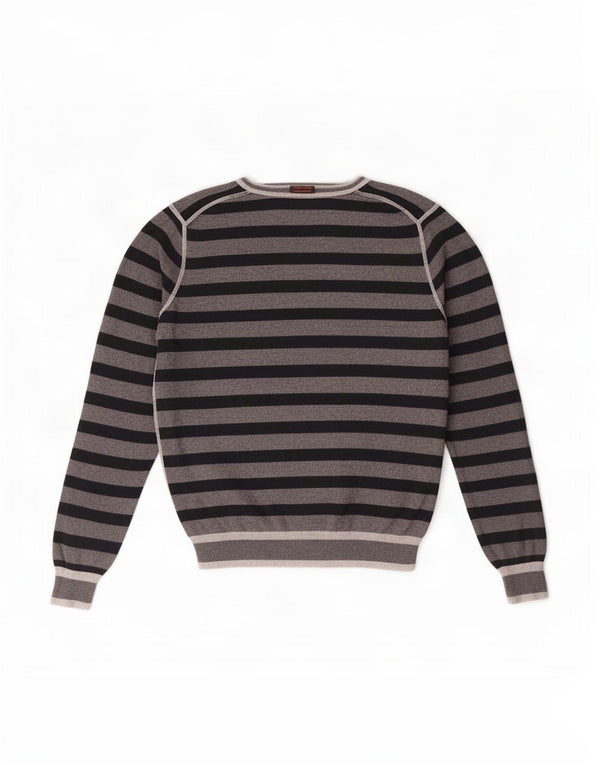 Sun68 Pull col rond pour homme en coton rayé gris petit