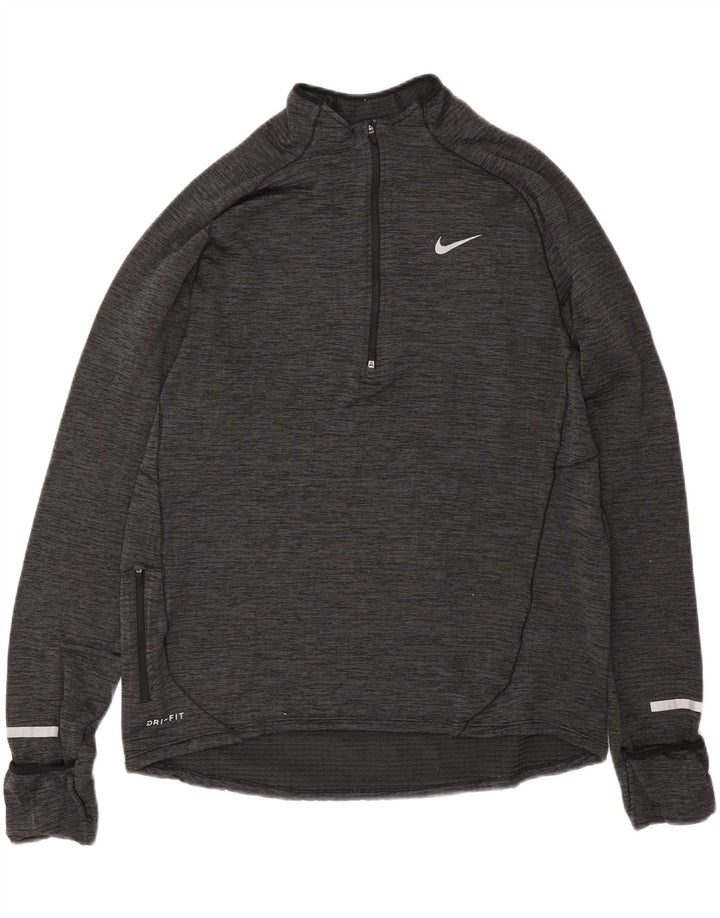 Nike Dri Fit Haut à col zippé à manches longues pour homme Gris moucheté