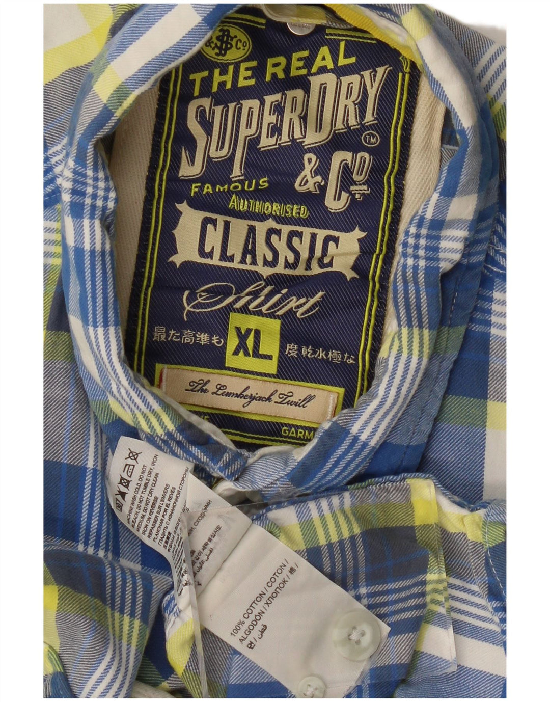 SUPERDRY Chemise Classique en Flanelle XL Bleu à Carreaux Coton