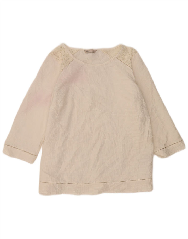 Marks & Spencer Haut à manches 3/4 pour femme UK 14 Grand coton blanc
