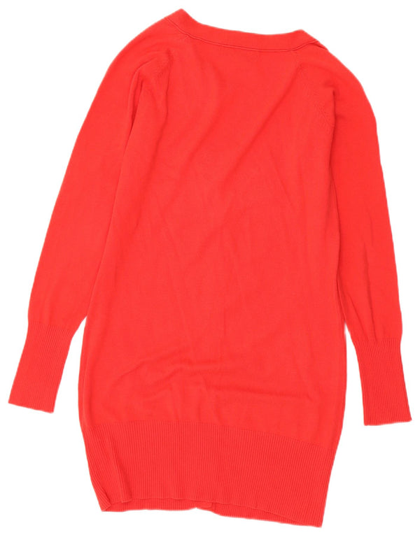 Zara Womens Longline Cardigan Sweater UK 14 Large Red Cotton