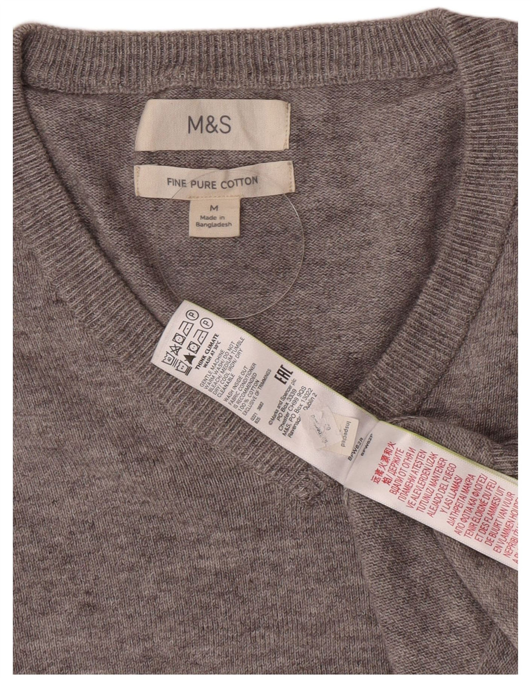Marks & Spencer Pull Col V Homme Gris Moyen Moucheté Coton