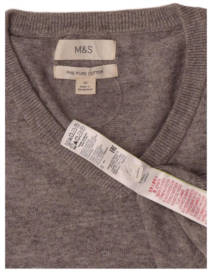 Marks & Spencer Pull Col V Homme Gris Moyen Moucheté Coton