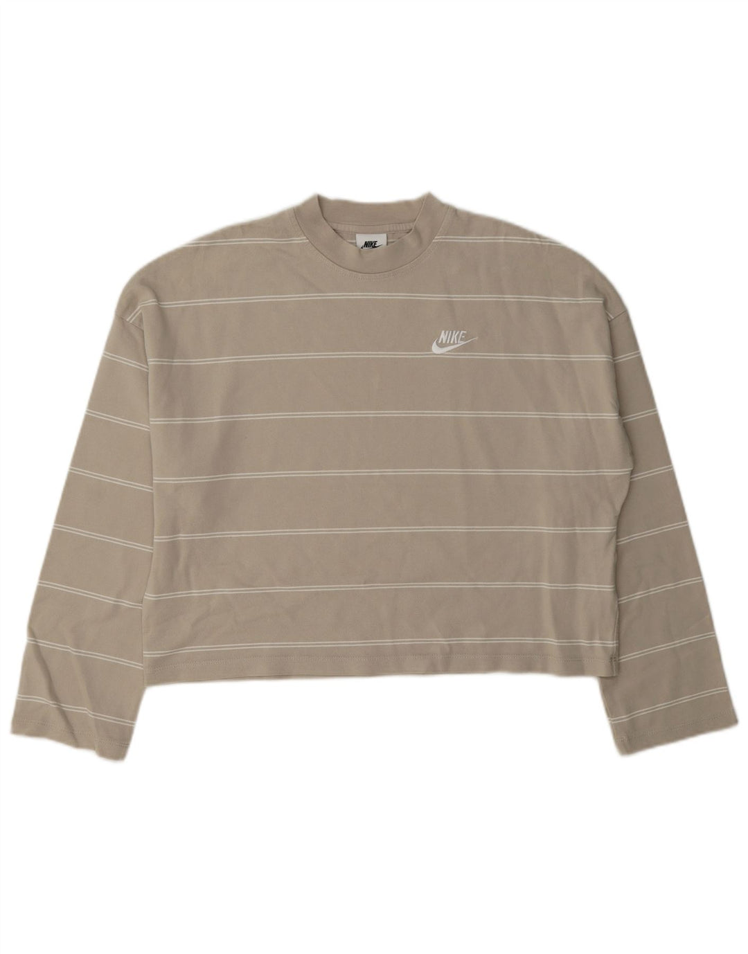 Nike Haut court surdimensionné à manches longues pour femme UK 10 Petit coton rayé gris