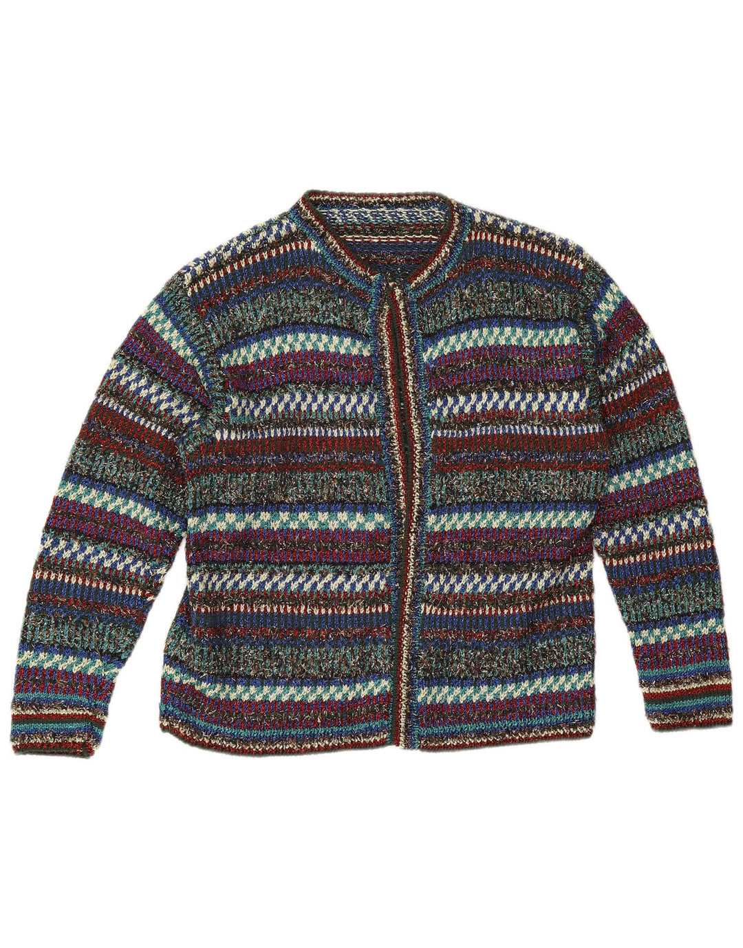 vintage Womens Open Cardigan Sweater UK 12 Moyen Multicolore Rayé
