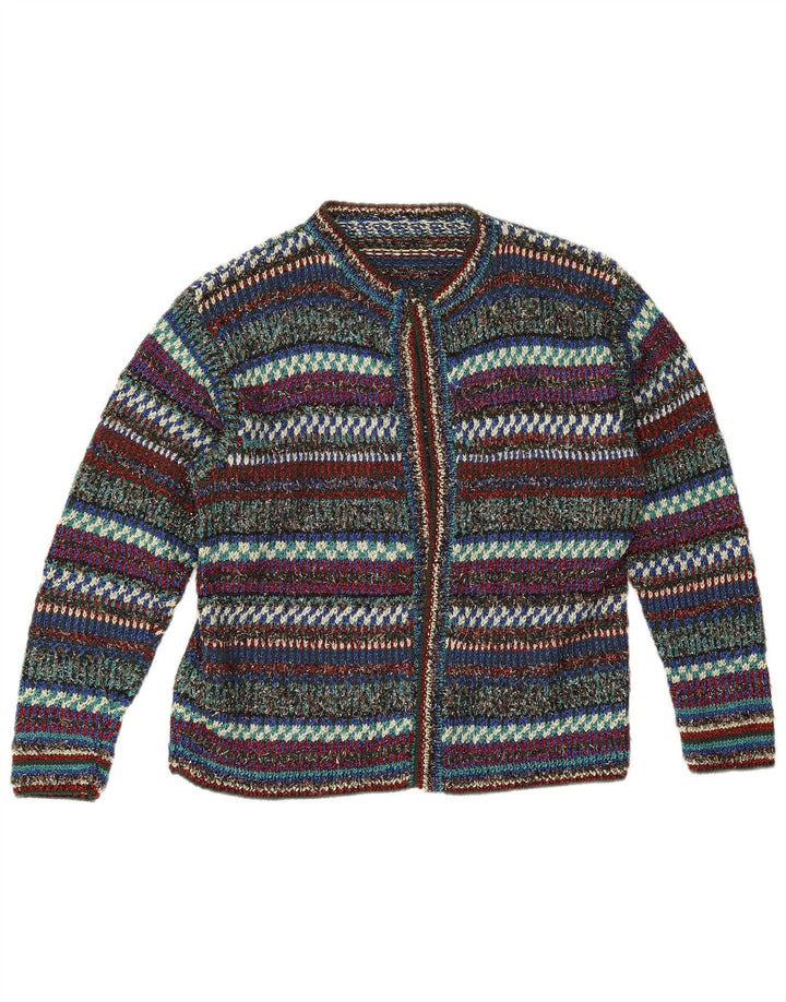 vintage Womens Open Cardigan Sweater UK 12 Moyen Multicolore Rayé