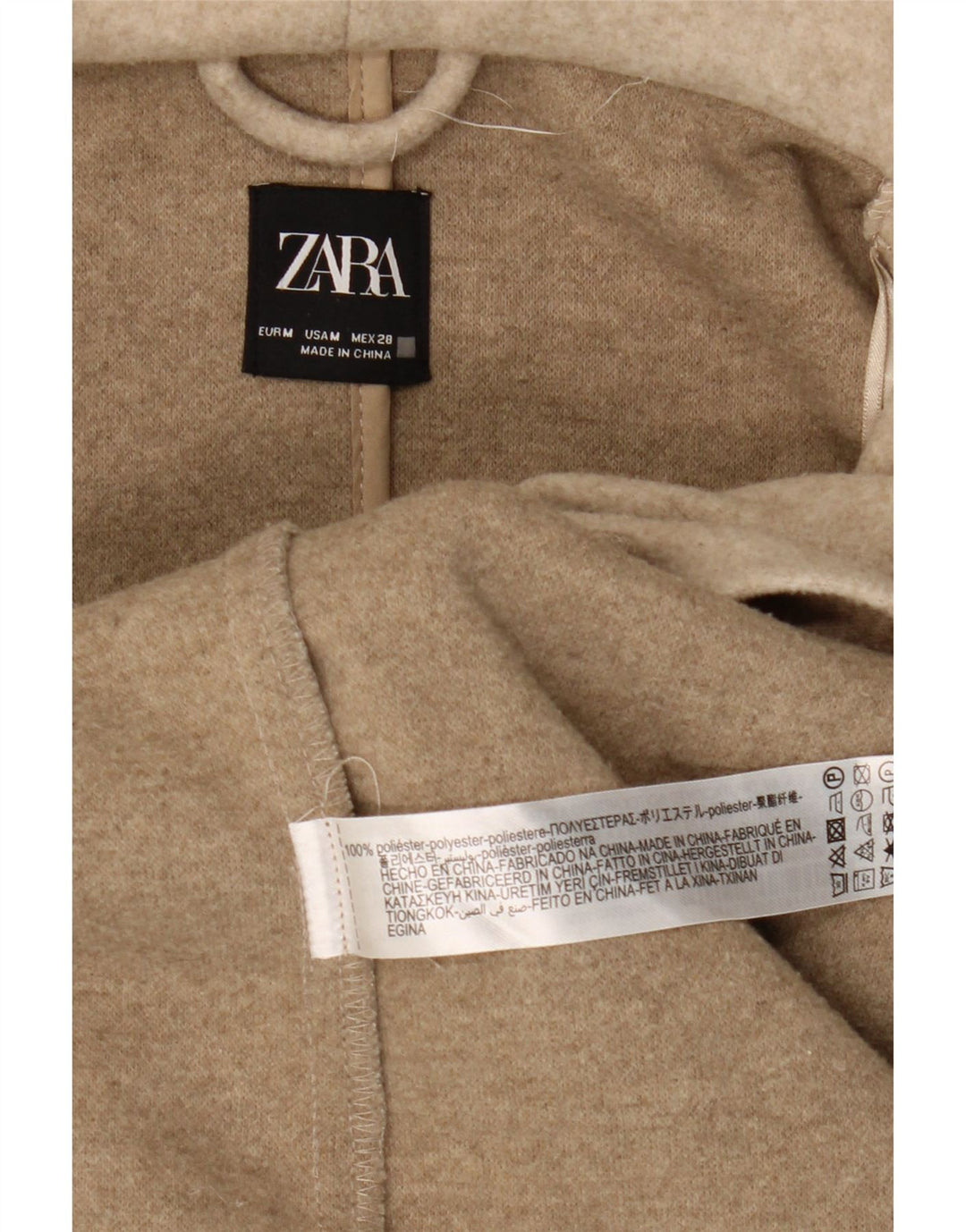 Zara Manteau à capuche pour femme UK 44 Polyester beige moyen