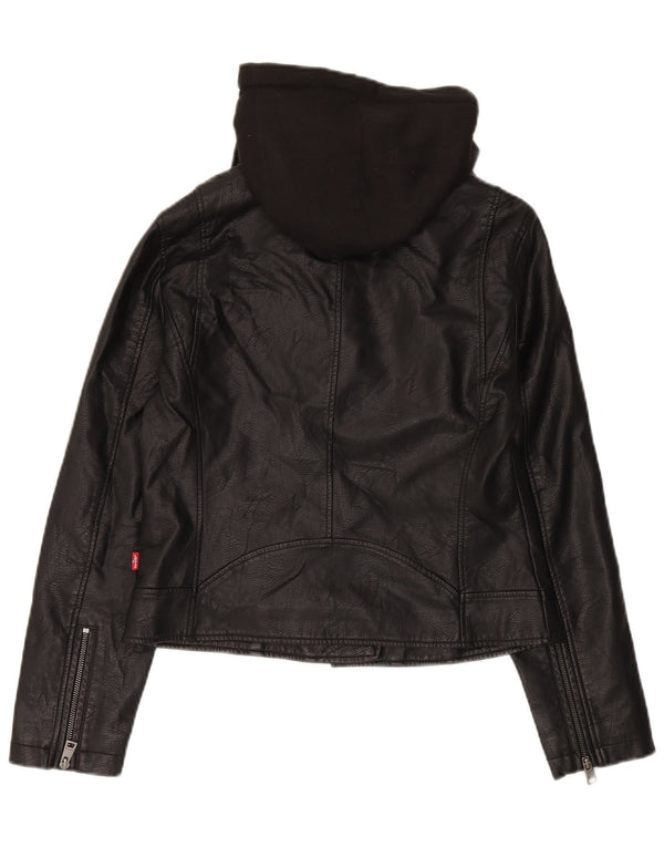 Levi's Veste de motard à capuche en similicuir pour femme UK 12 Noir moyen