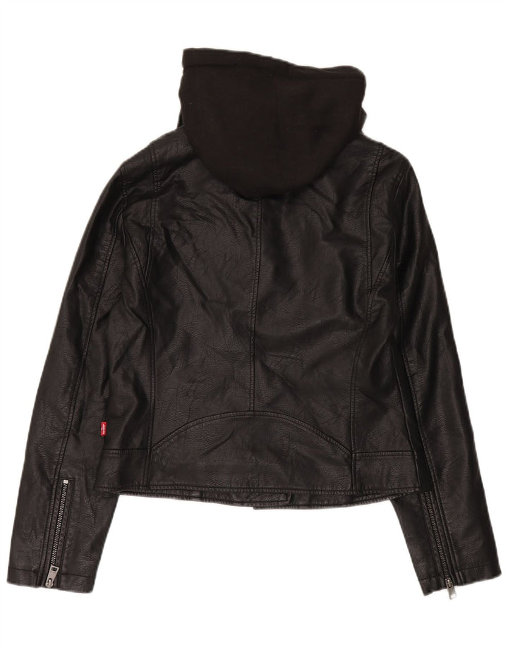 Levi's Veste de motard à capuche en similicuir pour femme UK 12 Noir moyen