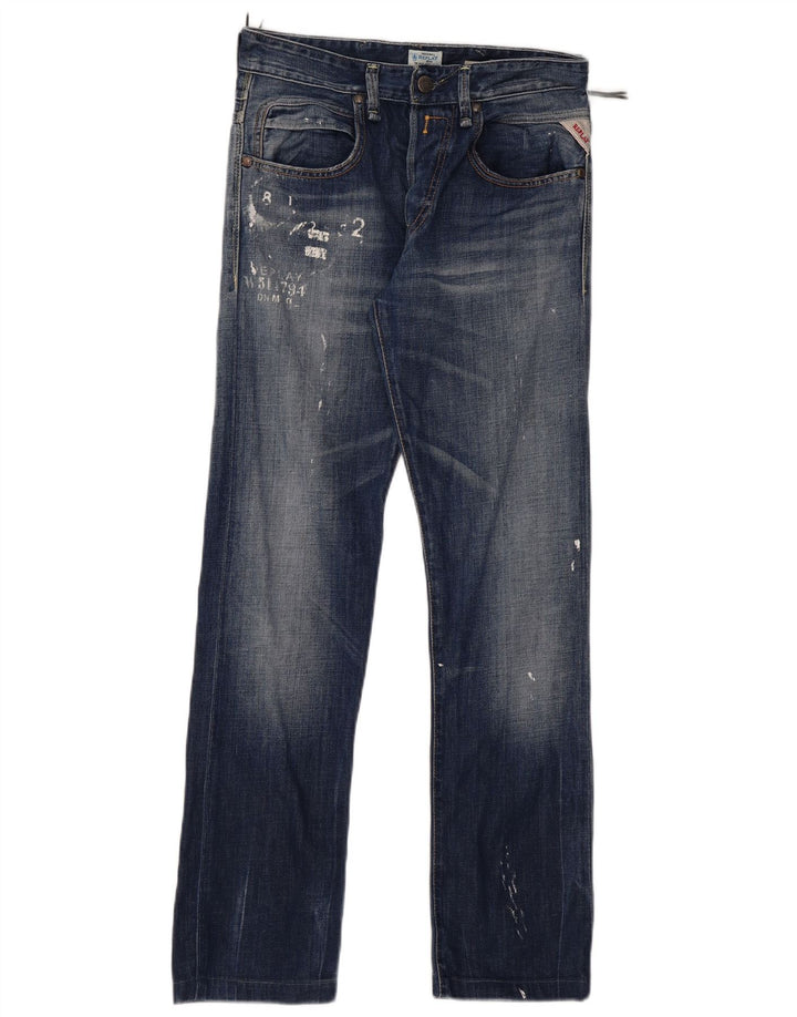 Replay Jean Droit Graphique Femme W29 L30 Bleu Coton