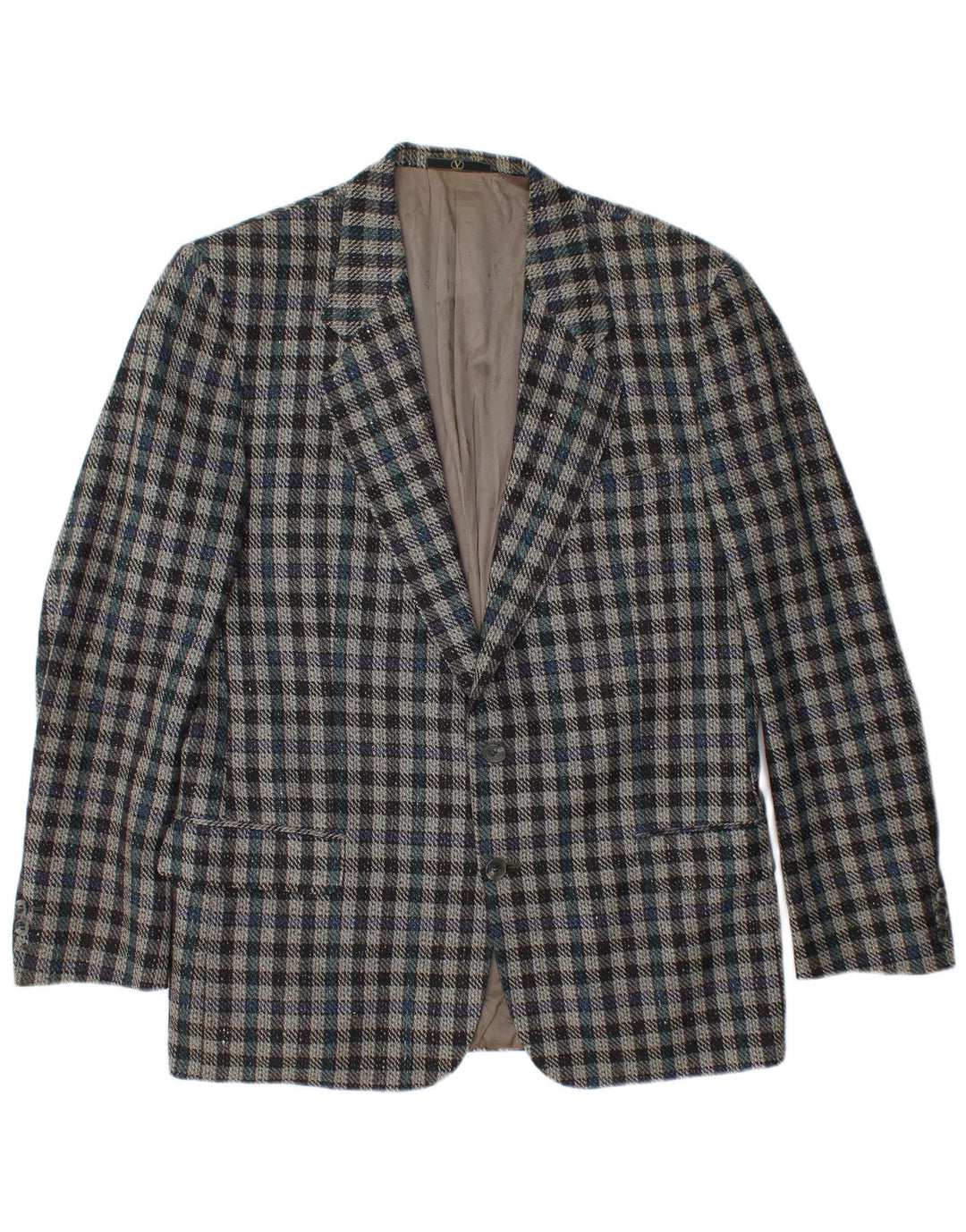 VALENTINO Veste Blazer 2 Boutons Homme IT 50 Grand Carreau Bleu Laine Vierge