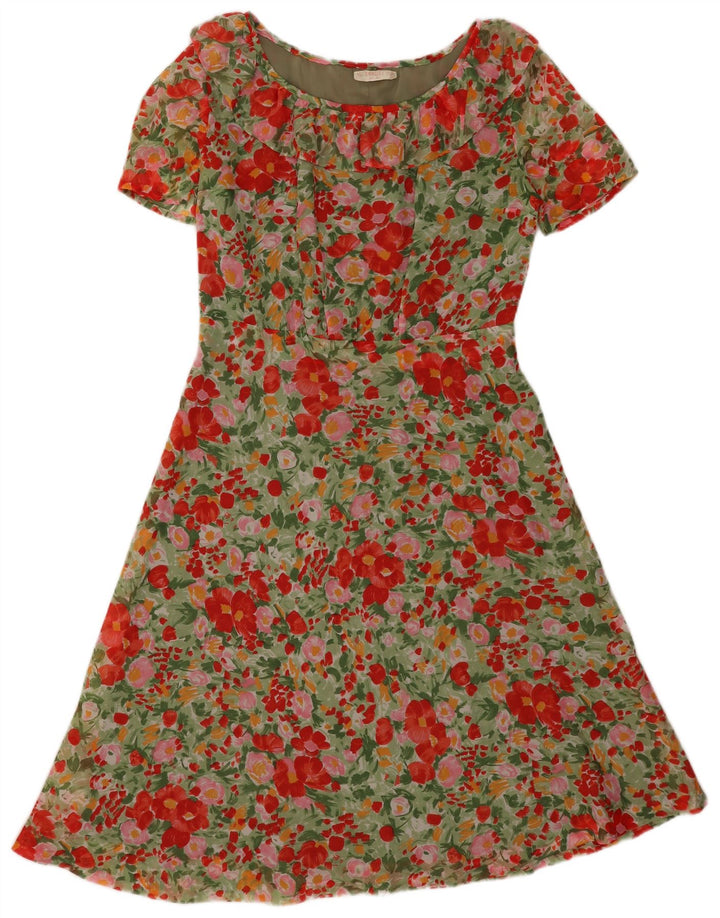 vintage Femme Robe A-Line UK 12 Moyen Multicolore Floral Polyamide