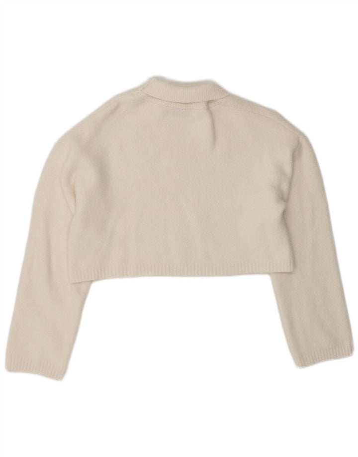 Zara Pull court surdimensionné à col roulé pour femme UK 10 Petit Blanc