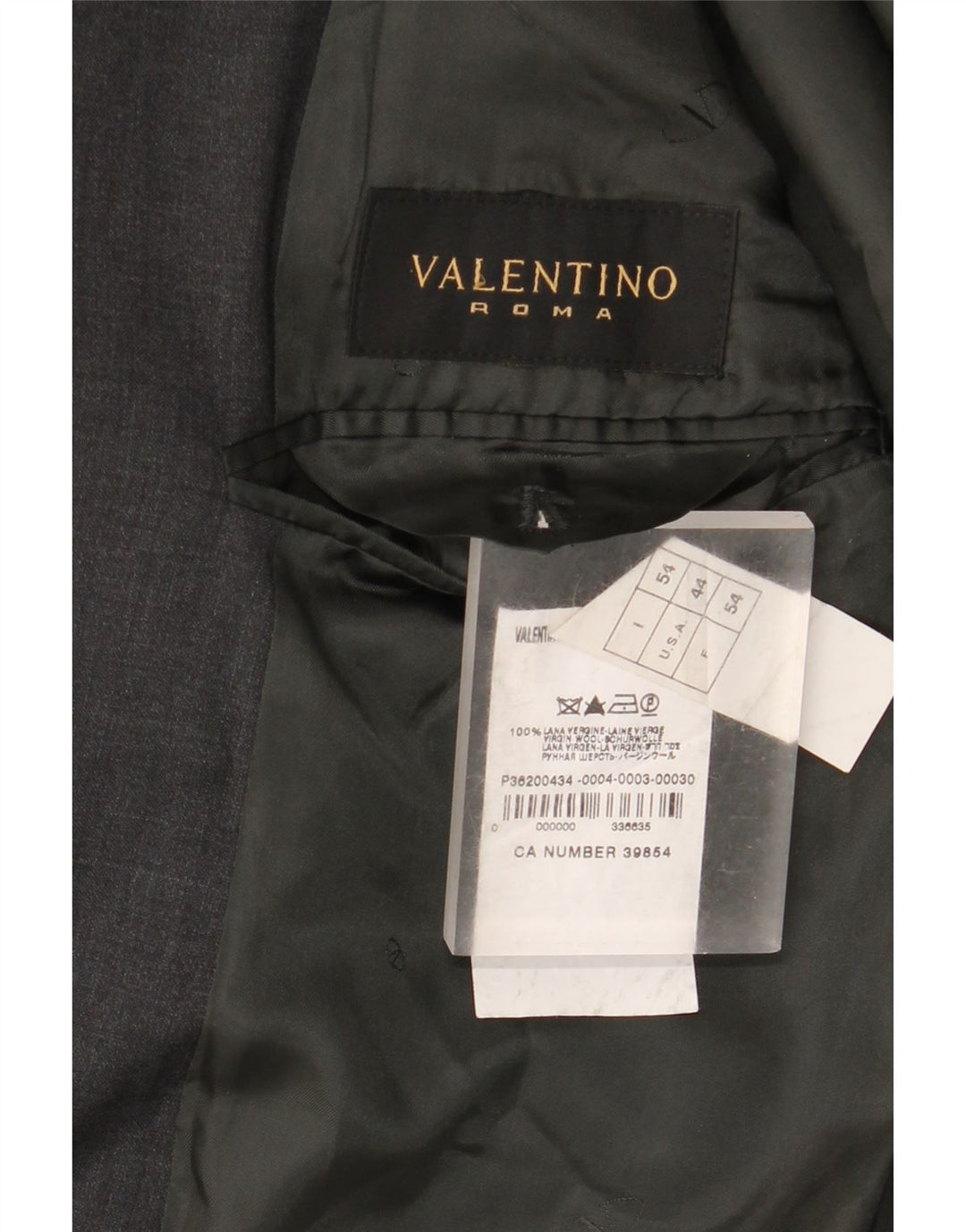 Valentino Veste Blazer 3 Boutons Homme IT 54 2XL Gris Laine Vierge