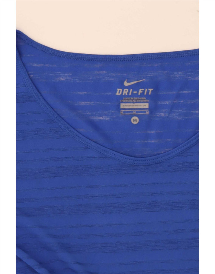Nike Womens Dri Fit T-Shirt Top UK 14 Bleu Moyen Rayé